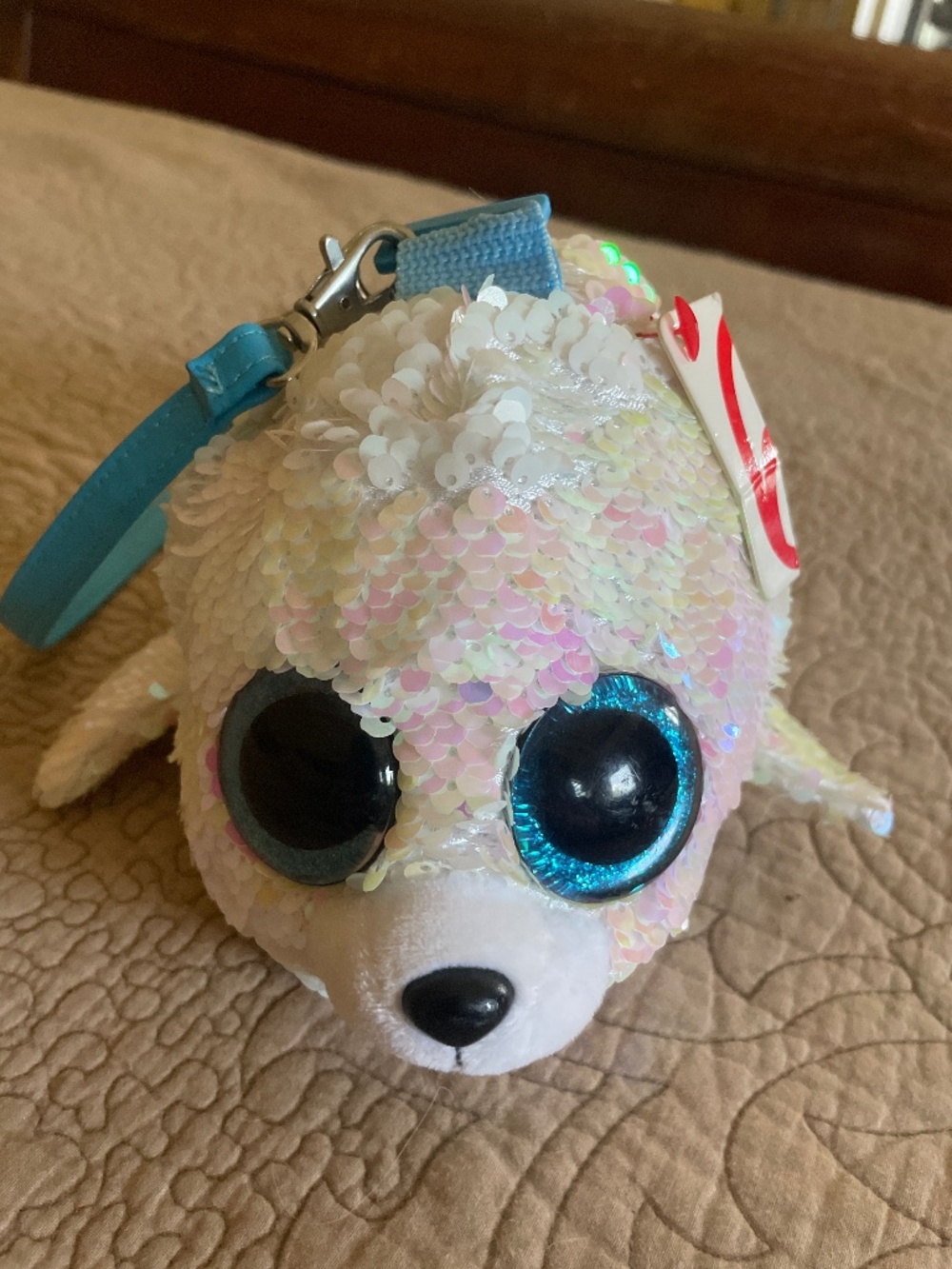 Ty girls white seal sequin purse